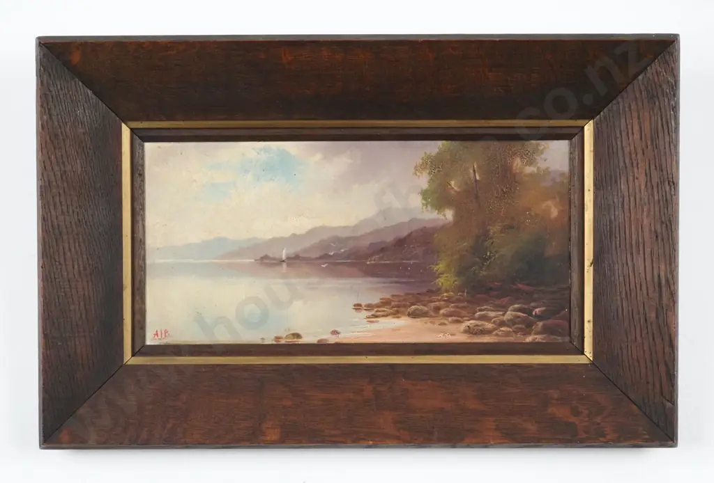 A.J.B. Lake Scene.  Oil on Board. Image 1++