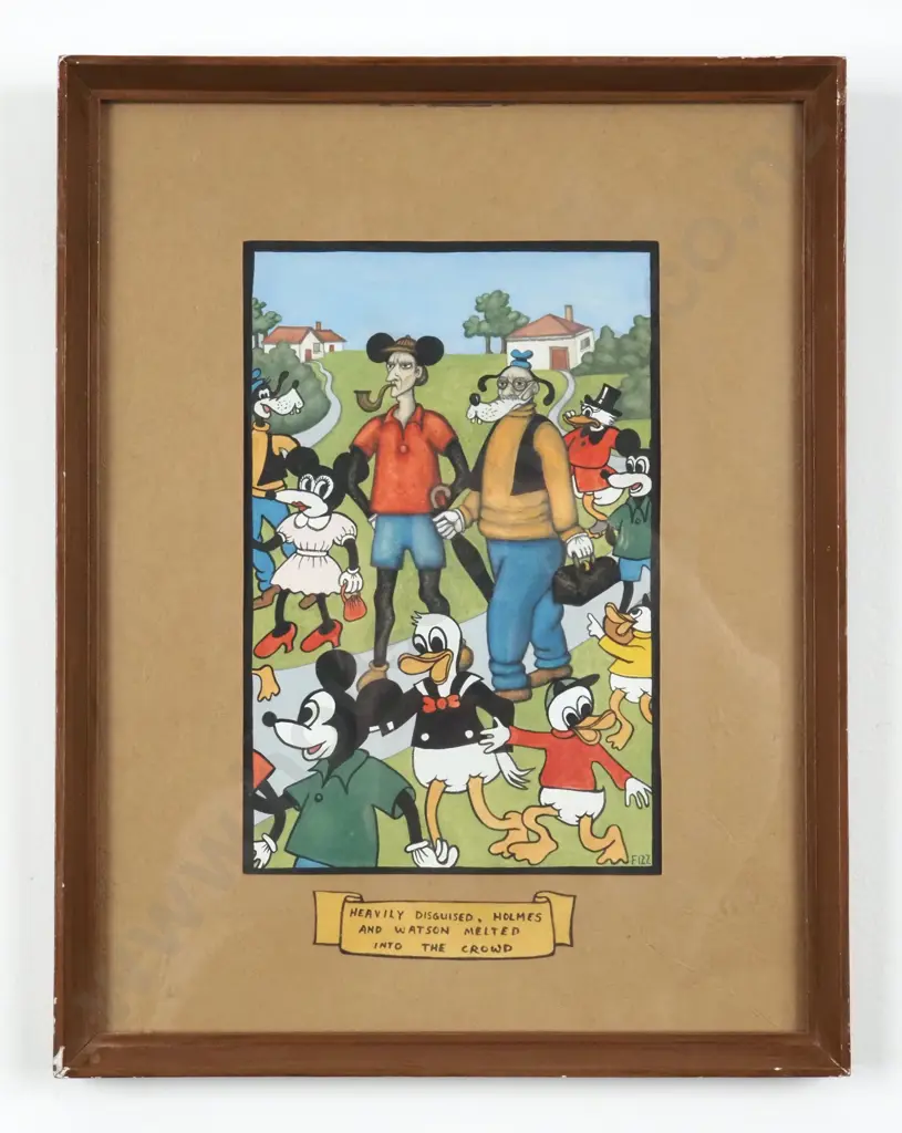 Fizz. Heavily Disguised Holmes & Watson Melted Into the Crowd. Gouache on Paper. Image 1++