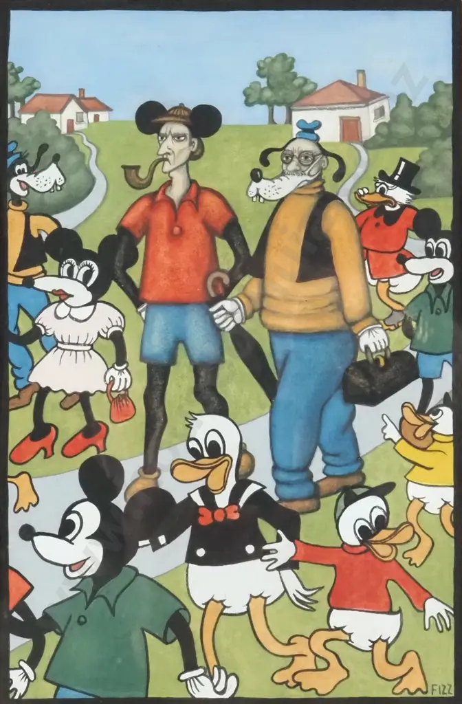 Fizz. Heavily Disguised Holmes & Watson Melted Into the Crowd. Gouache on Paper. Image 1++