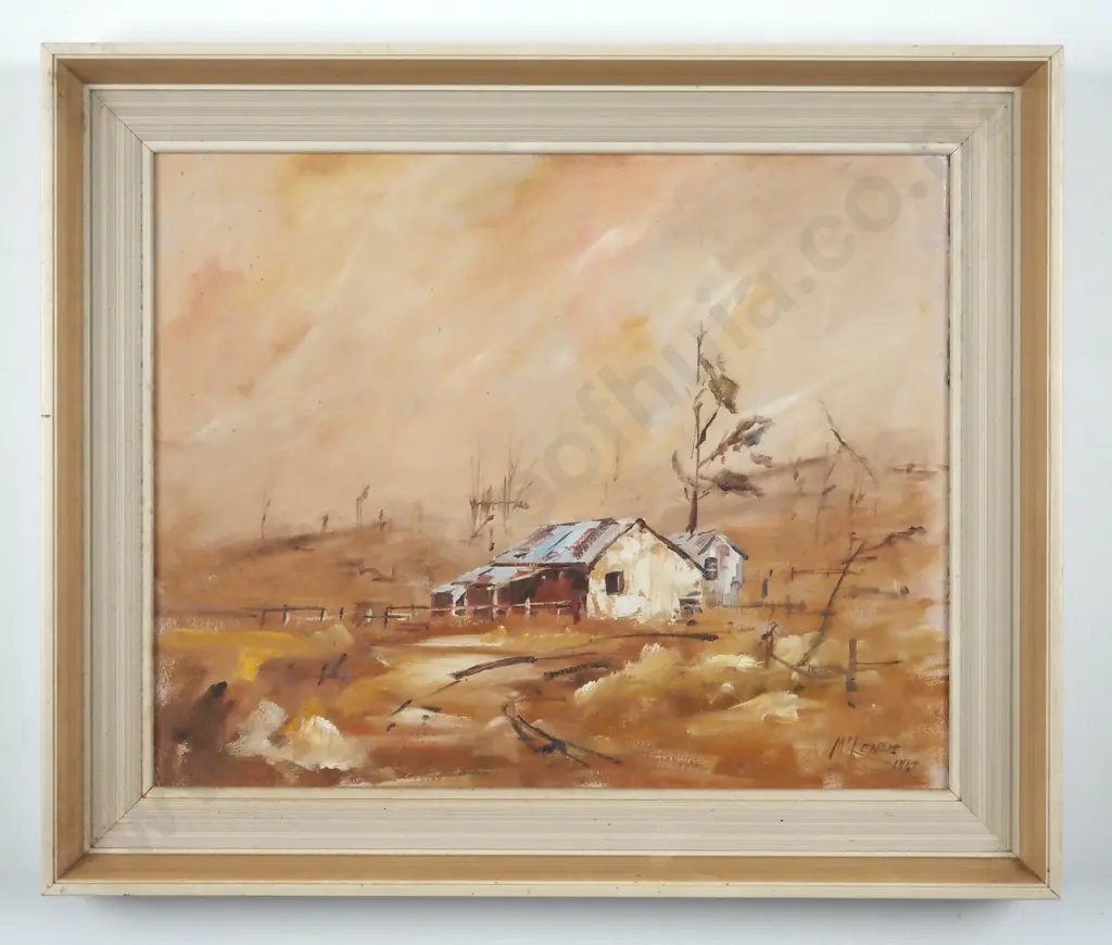 MCKenzie. 1962. Old Shearing Shed, Bannockburn, Central Otago. Oil on Board. Image 1++