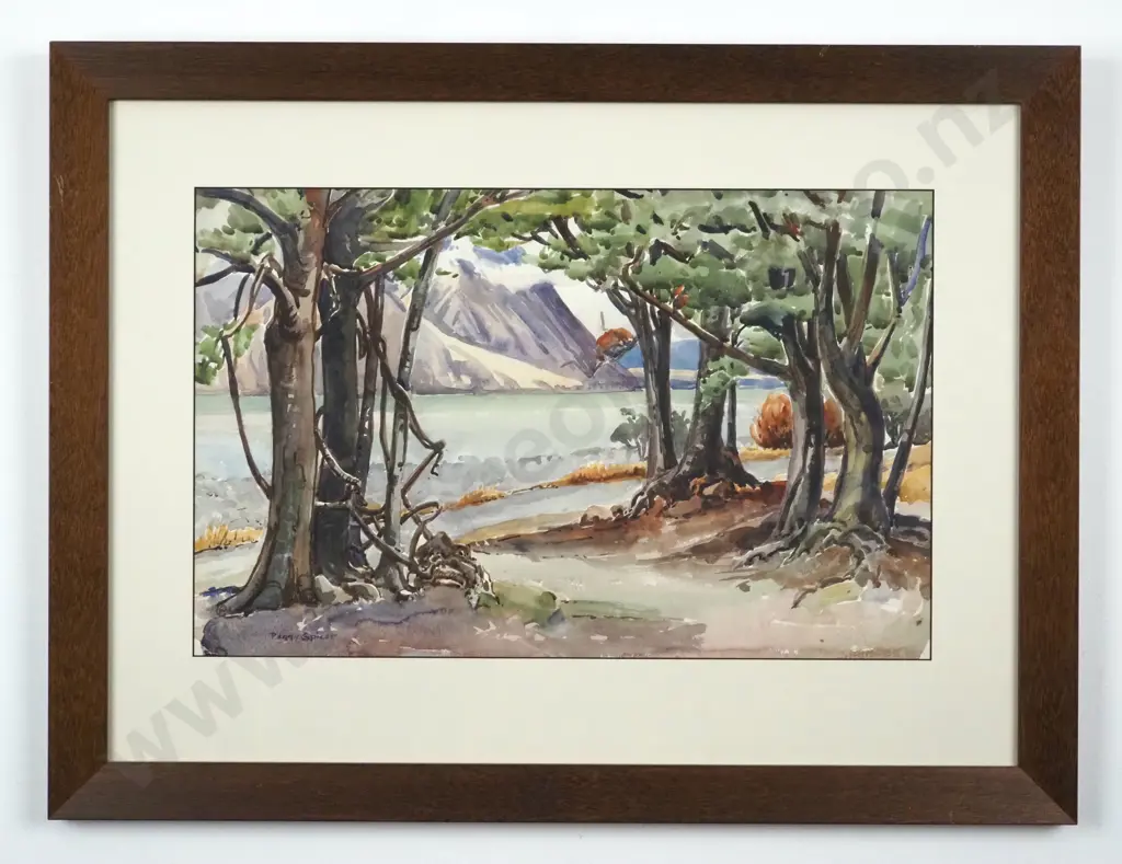 Peggy Spicer. Lake Ohau, South Island, N.Z. Watercolour. Image 1++