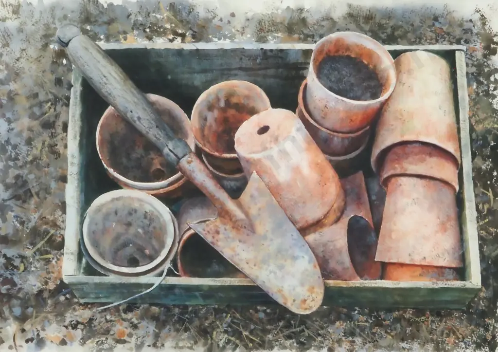 R.M. Bolton. Still Life - Garden Pots. Watercolour. Image 1++