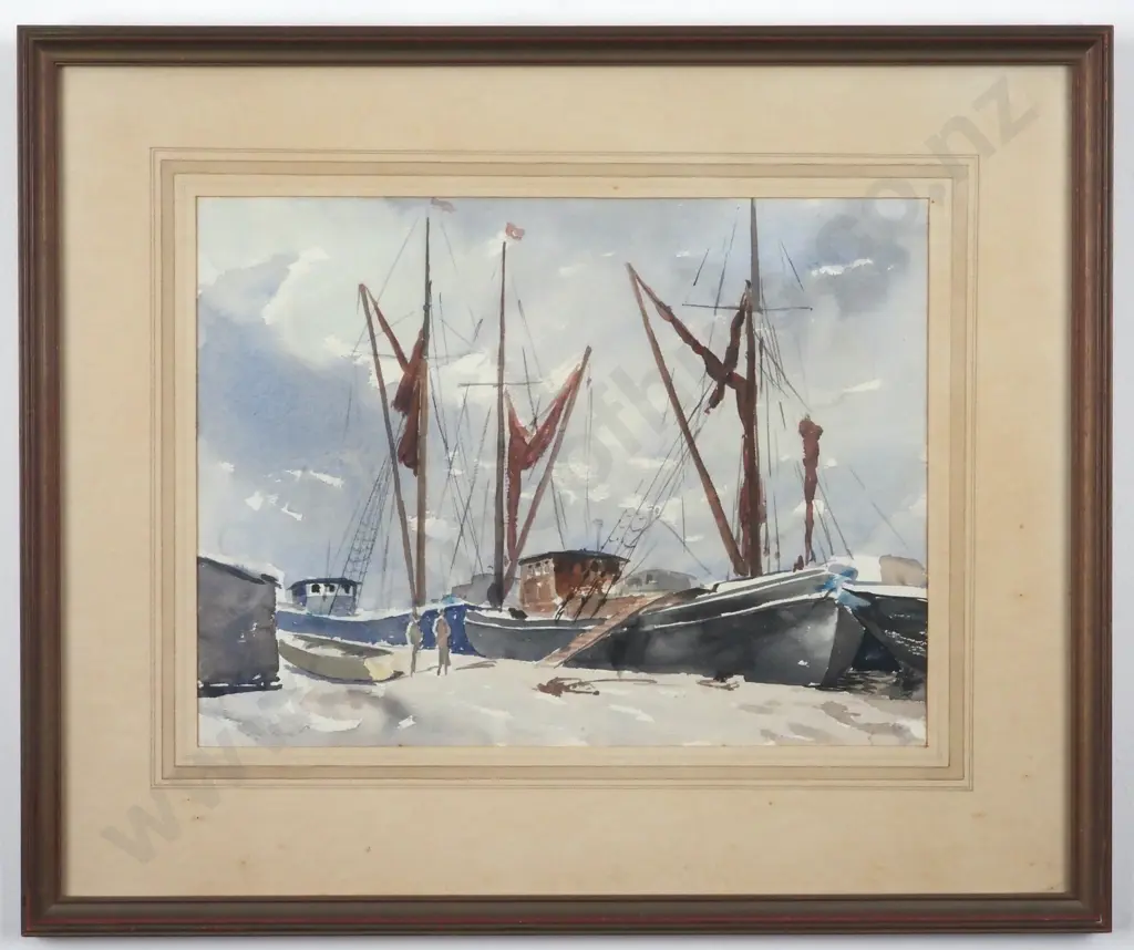 G.A. Genet. Thames Barges at Maldon Essex. Watercolour. Image 1++