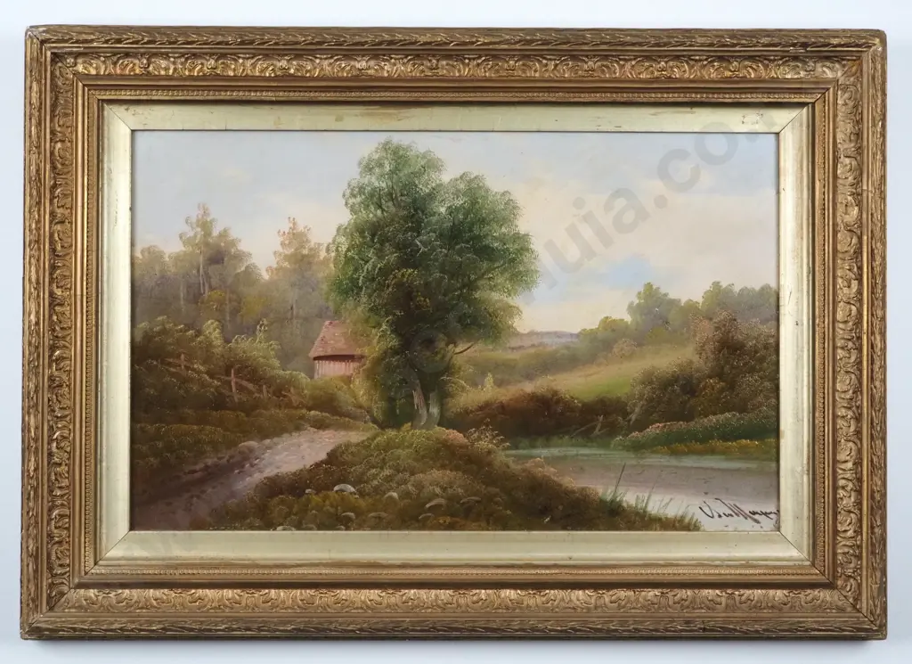 Signature Undecipherable. Country Scene w Cottage. Oil on Board. Image 1++