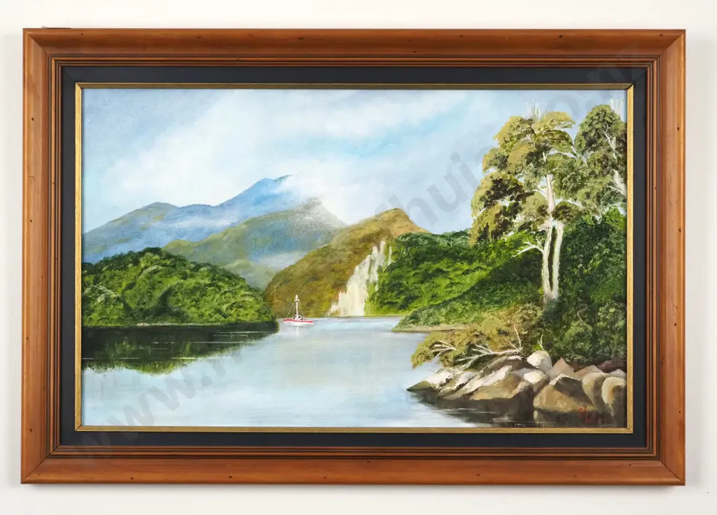 S Wells. Fairlie Harbour. Resolution Island. Oil on Board. Image 1++