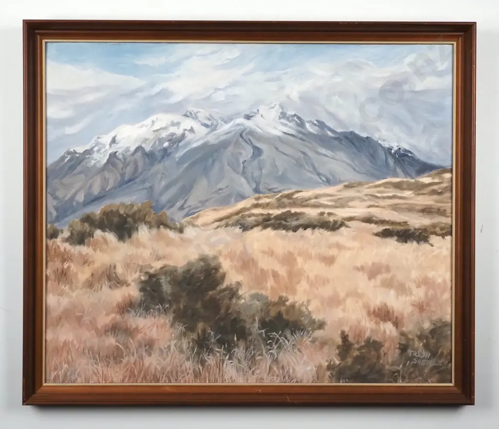 Trish Shirley. Tussock Country (Cecil Peak). Oil on Board. Image 1++