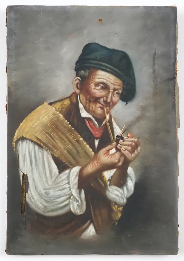 E. Vitale. Oil on Canvas. Man Smoking. Oil on Canvas. Image 1++