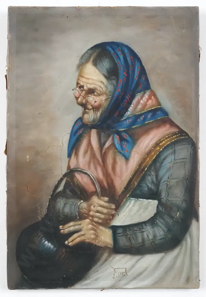 E Vitale. Woman w Shopping Bag. Oil on Canvas. Image 1++