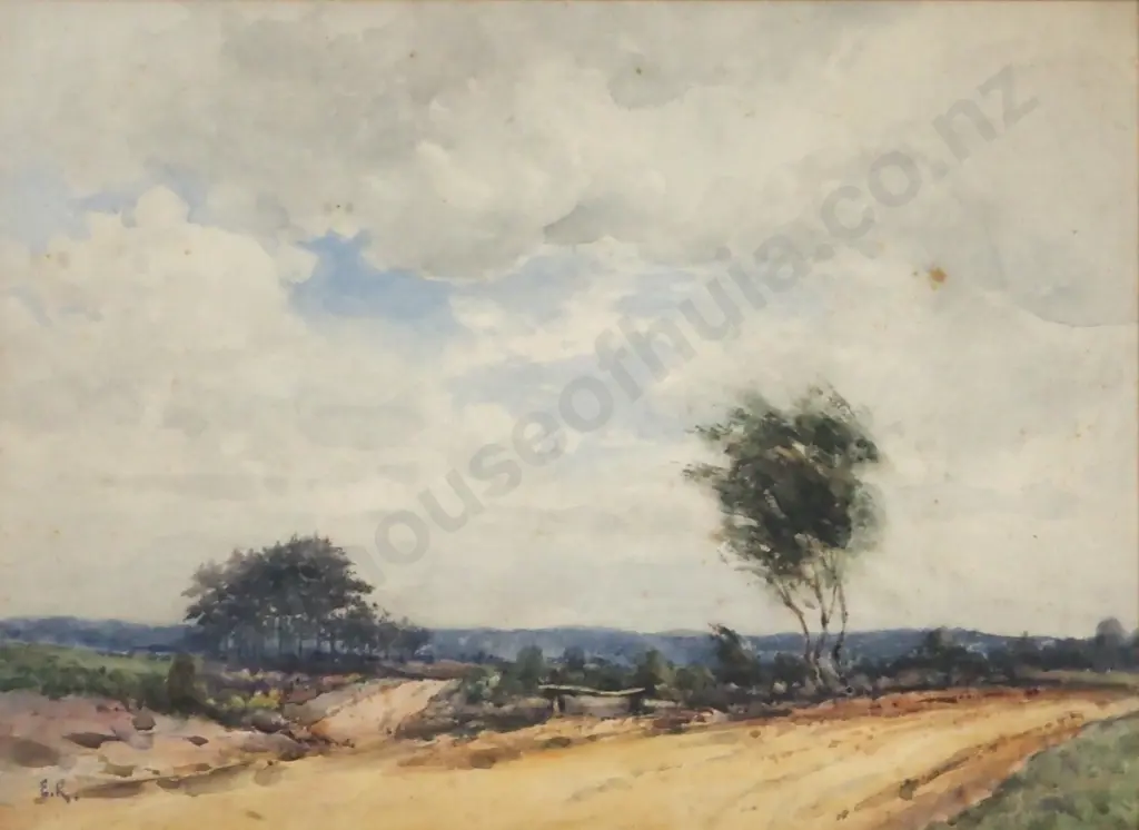E.R. Landscape - Back Road in the Country. Watercolour. Image 1++