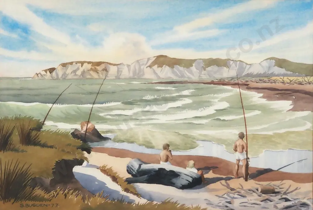 Stan Bugden.'1977. Rising Tide' Waipaoa River Mouth. Watercolour. Image 1++