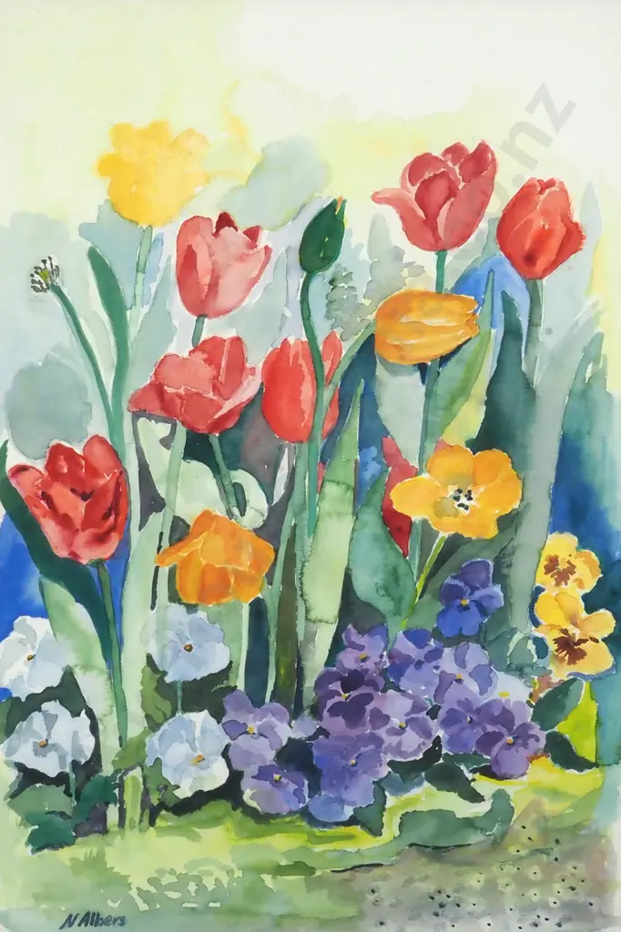 N. Albers. Flowers the Garden. Watercolour. Image 1++