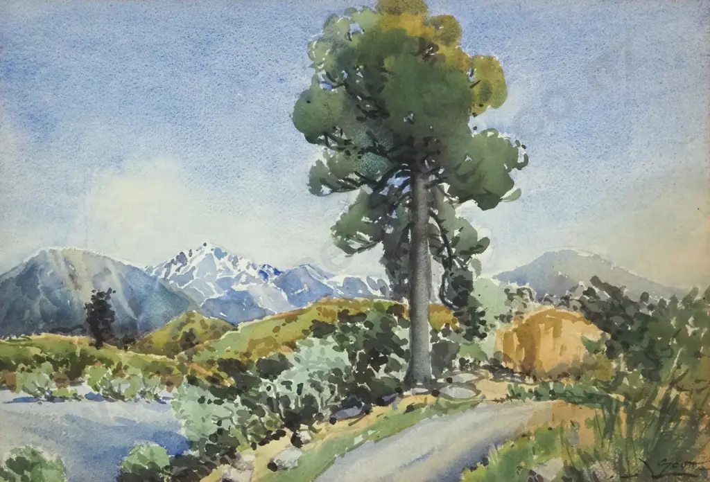 Lily Scott. Landscape w Tree. Watercolour. Image 1++