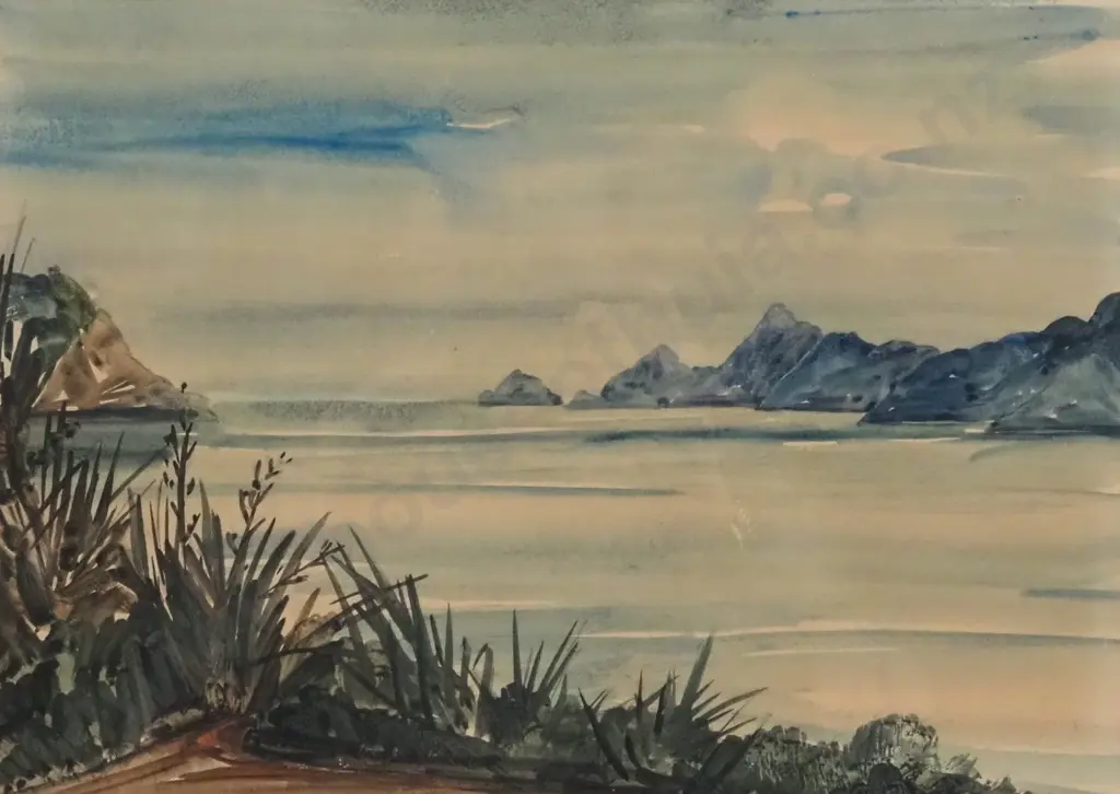Possibly Jack Crippen. Manukau Heads. Watercolour. Image 1++