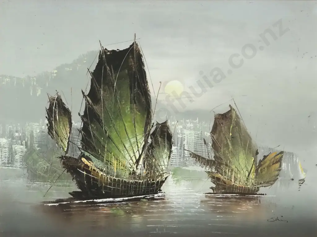 Signature Undecipherable. Hong Kong Seascape.  Oil on Board. Image 1++