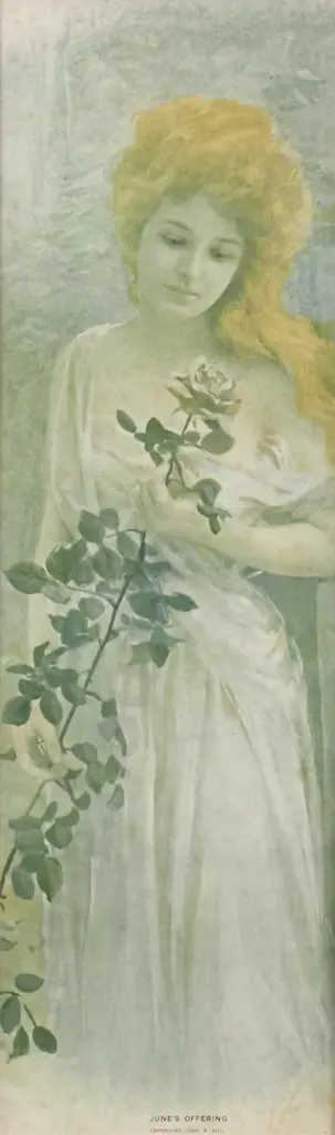 R Hill. 1907. June's Offerings. Antique Print. Image 1++