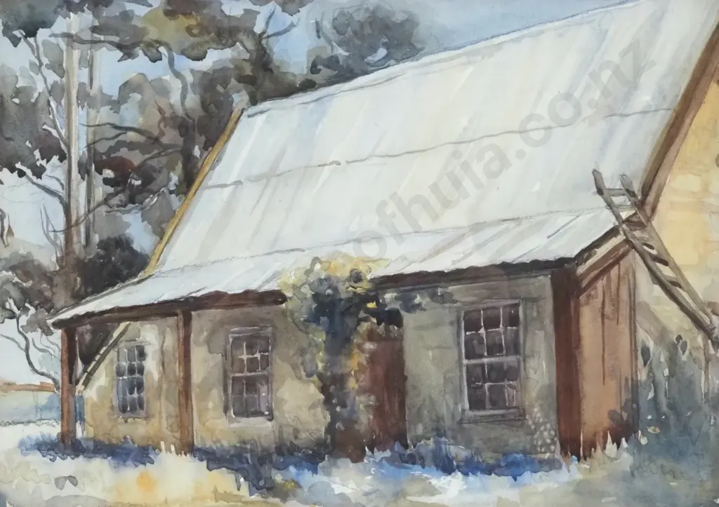 Unsigned on front. Cob Cottage. Water Colour on Paper. Image 1++