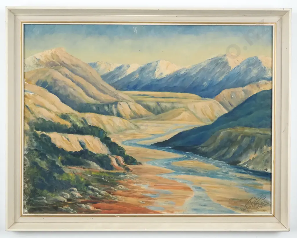 W.E Turland. 1965. On the Lewis Pass. Oil on Board. Image 1++