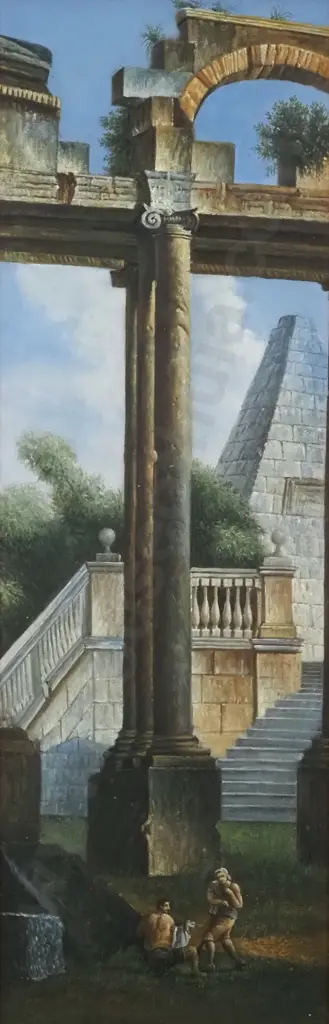 In a Monumental Shadow.  Scene from Ancient Rome. Oil on Board. Image 1++