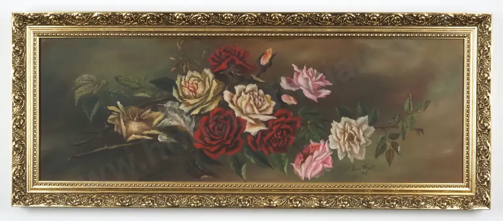 Nance Wright. 1907. Still Life - Roses. Oil on Canvas. Image 1++