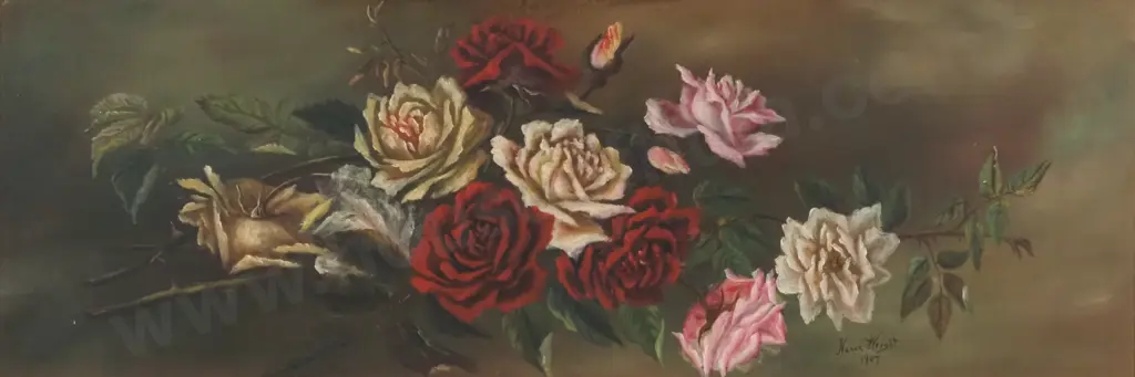 Nance Wright. 1907. Still Life - Roses. Oil on Canvas. Image 1++