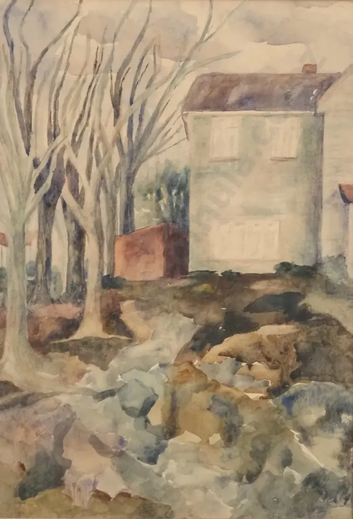 River/Building Scene. Watercolour. Image 1++