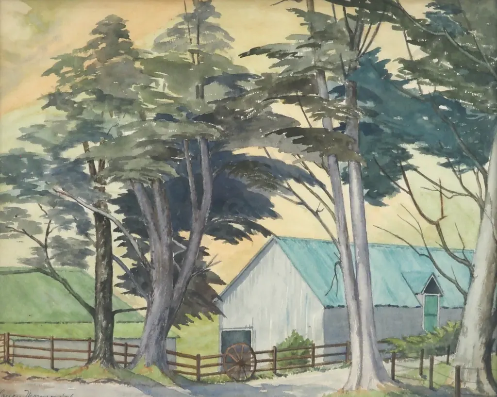 Nancy (Possibly) Thompson. 1976. Farm Scene - Allan's (Possibly) Beach. Watercolour. Image 1++