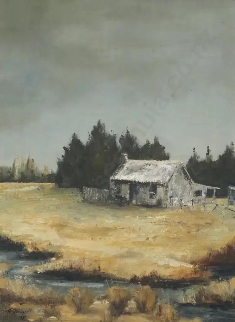 A Hanson. 1978. Farm Cottage Scene. Oil on Board. Image 1++