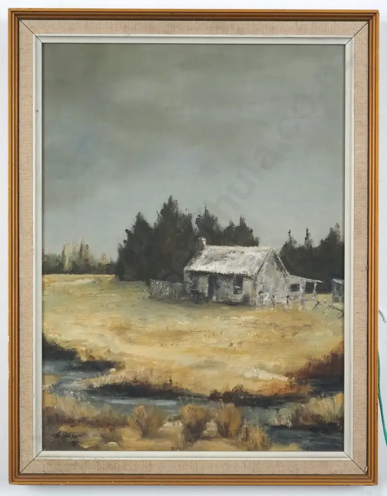 A Hanson. 1978. Farm Cottage Scene. Oil on Board. Image 1++