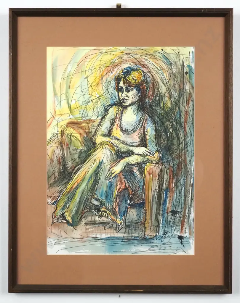 Seated Girl. Watercolour & Pen. Image 1++