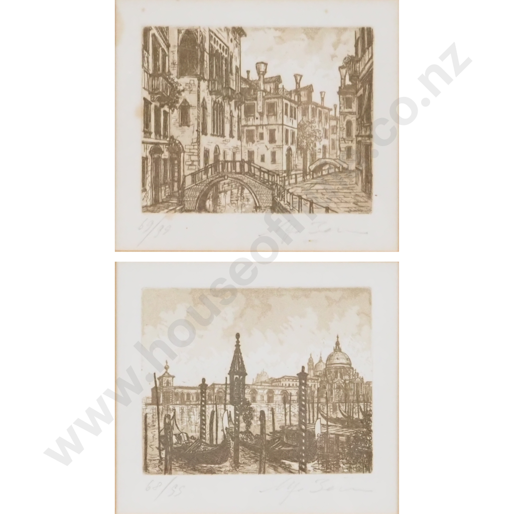 Two Venetian Scenes. Signed Numbered Etchings. 68/99, 69/99. Image 1++