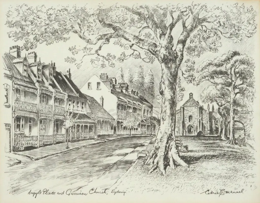 Dedric Emanual. Argyle Place & Garrison Church, Sydney. Pencil on Paper. Image 1++