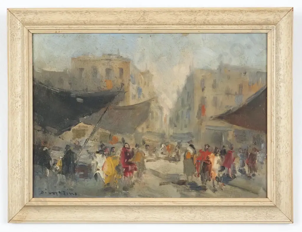 Di Matino (Possibly). Market Scene. Oil on Board. Image 1++