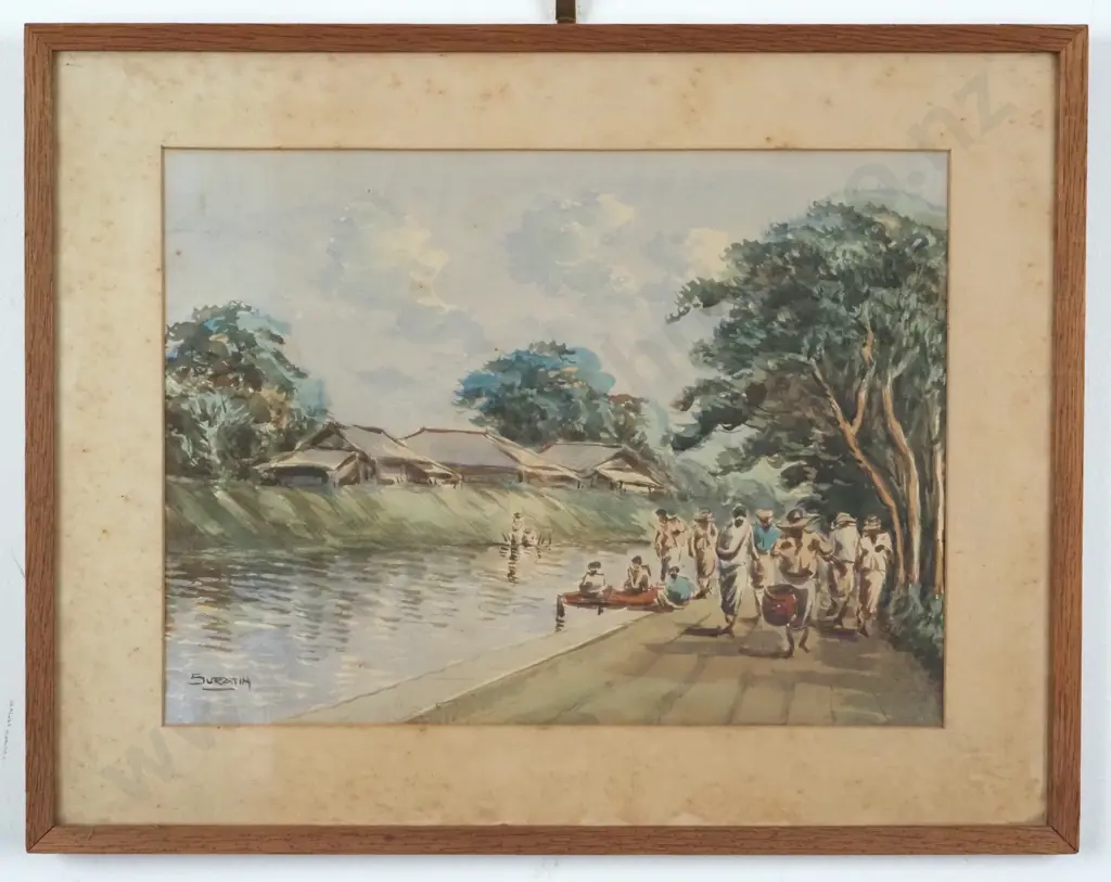 Suratin. Asian River Scene. Watercolour. Image 1++