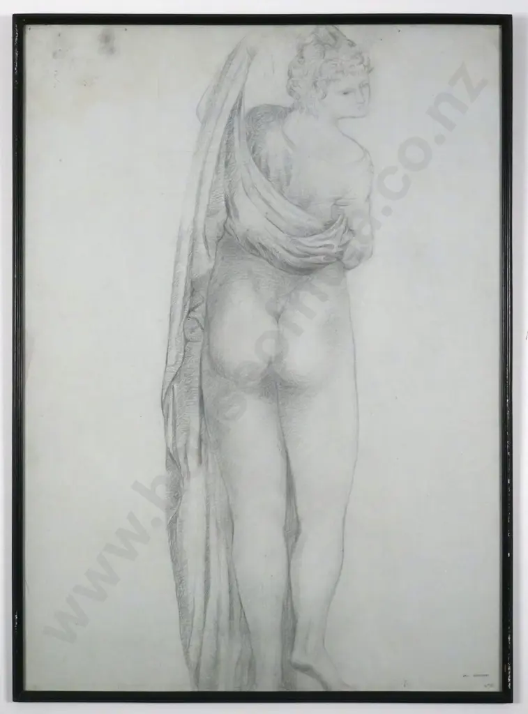 Very Large Signed Pencil Sketch: Nude with Drapery. Image 1++