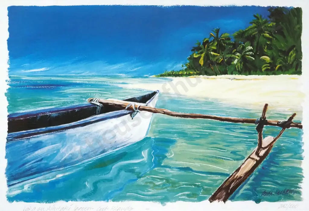 Andi Merkins. 2001. Vaka on Aitutaki Lagoon, Cook Islands. Numbered Print 242/500. Image 1++