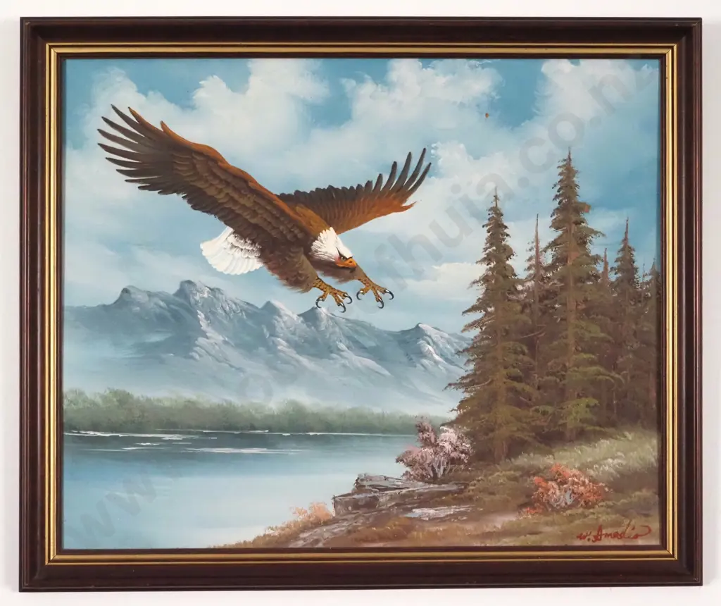 W Amadio. Eyes Fixed & Talons Splayed, Flying In On HIs Prey. Oil On Board. Image 1++