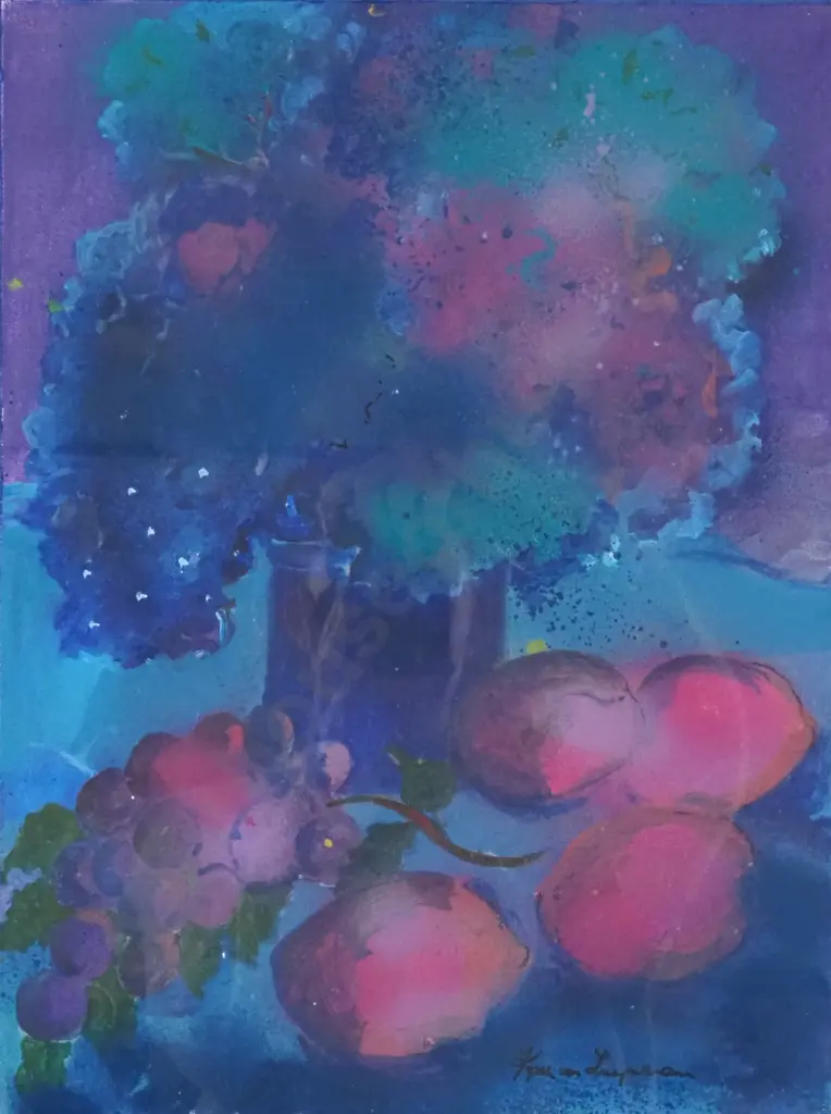 Kath von Tunzelmann. 'Blue Fun' Still Life. Acrylic on Board. Image 1++
