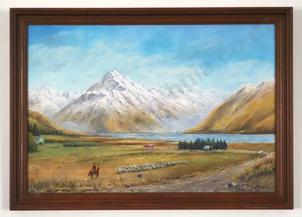George Brassell. Mount Cook From Glentanner Station. Oil On Board. Image 1++