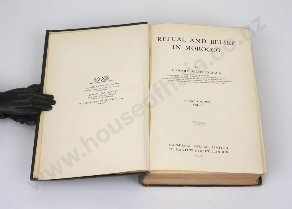 Edward Westermarck, Ritual & Belief in Morocco, Macmillan, London 1926, 2 Vols, Ex lib. Image 1++
