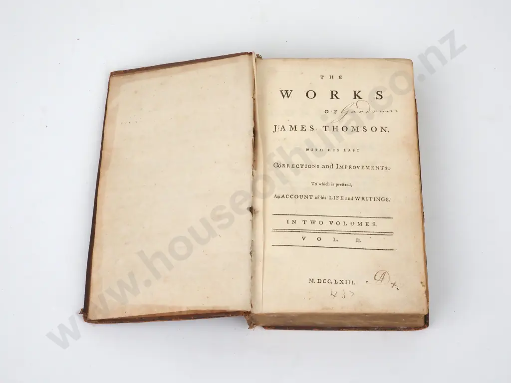 The Works of James Thomson with HIs Last Corrections & Improvements. Volume 2 Printed 1763. Image 1++