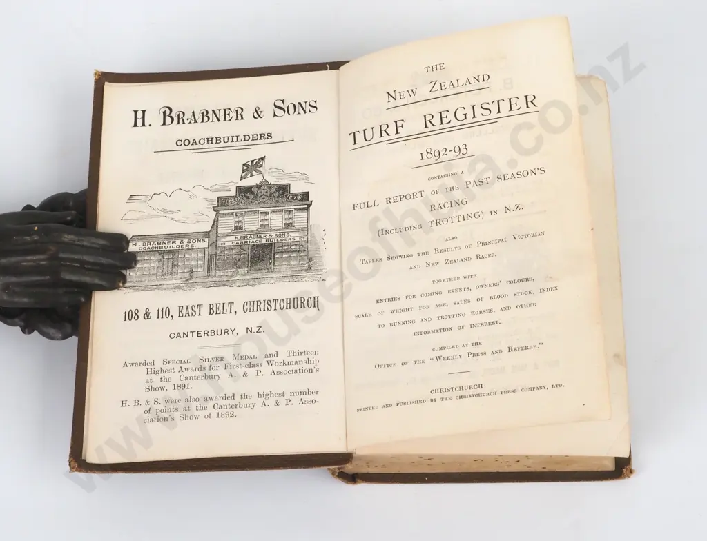 The New Zealand Turf Register 1892-1893. Printed By The Christchurch Press Co, Ltd  Image 1++