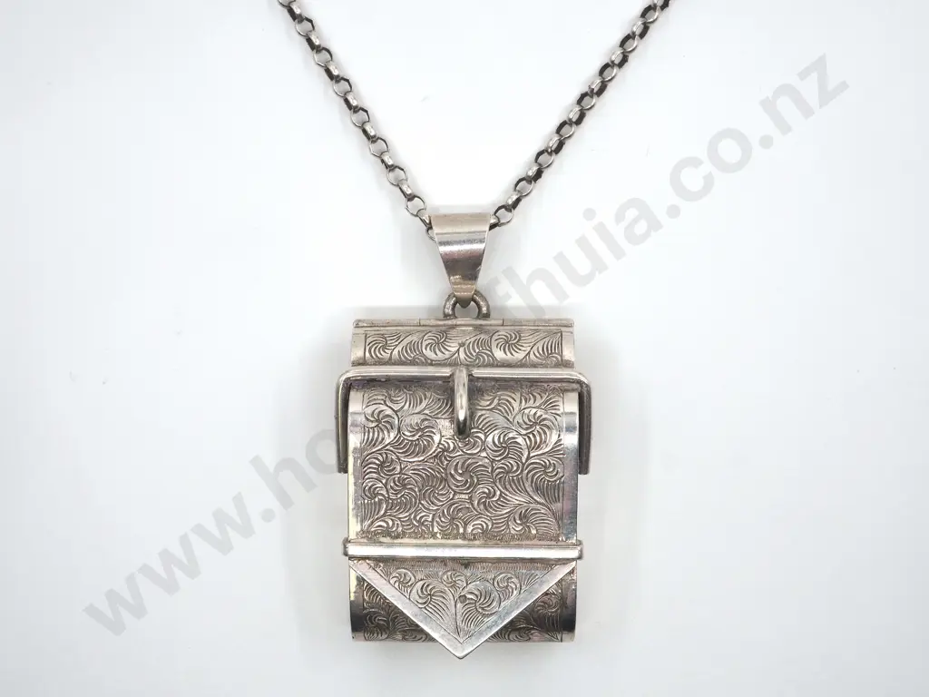 Sterling Silver Buckle Pendant on Belcher Chain Image 1++