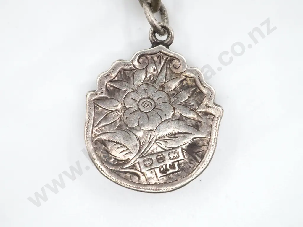 Vintage Sterling Silver Shaped Fob With Internal Compass & Short Chain Attached  Image 1++
