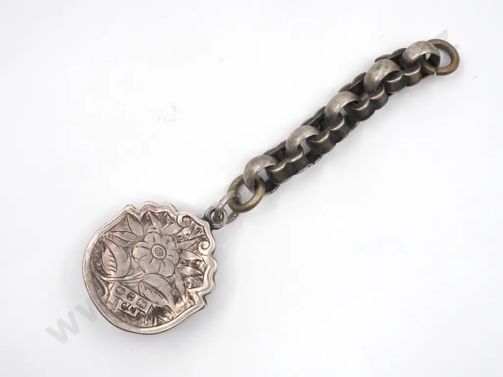 Vintage Sterling Silver Shaped Fob With Internal Compass & Short Chain Attached  Image 1++