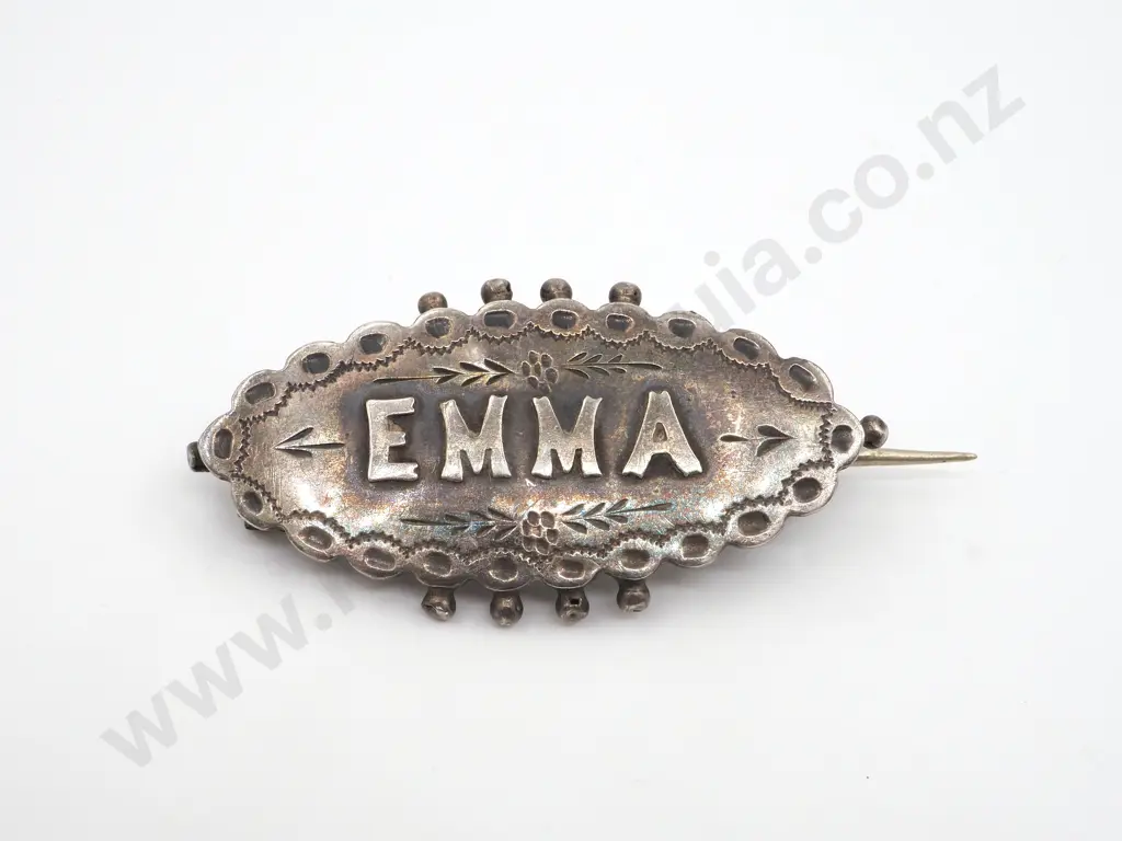 Victorian Sterling Silver Brooch Marked "Emma" . Hallmarked For Birm 1892 Image 1++