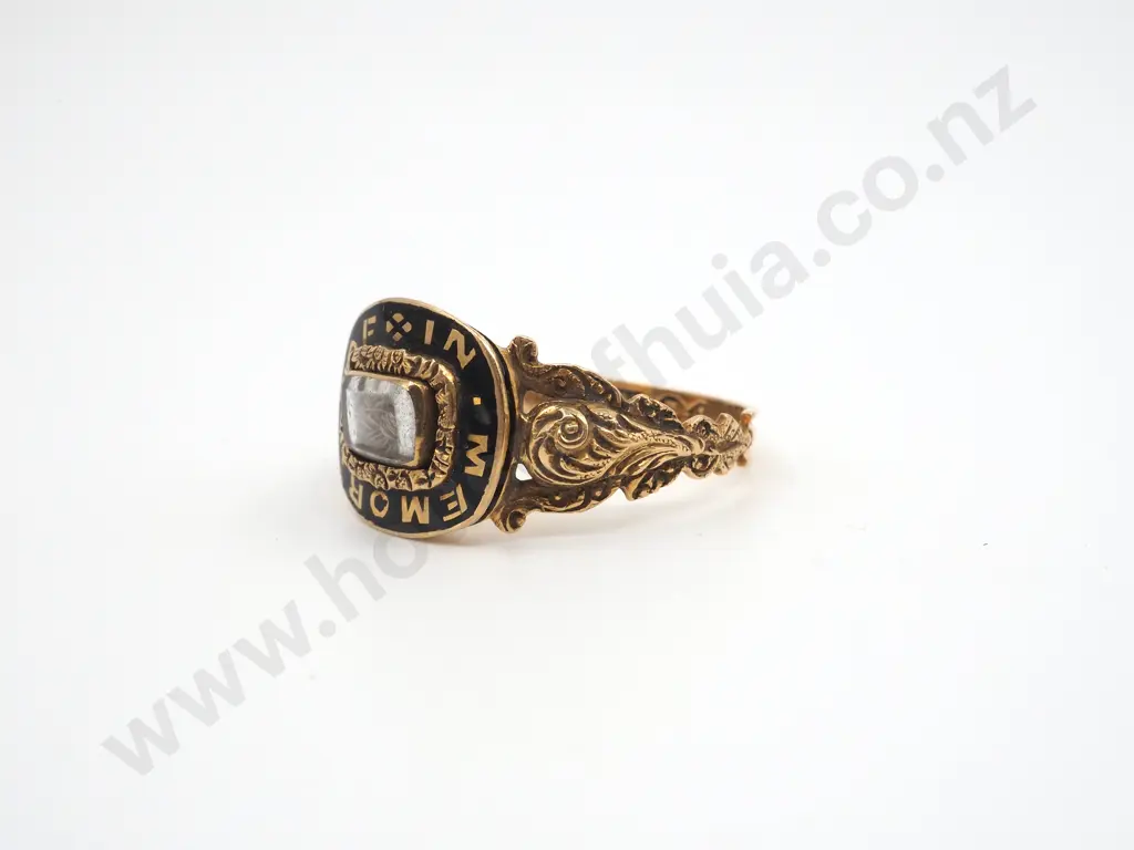 18ct Gold & Enamel Mourning Ring London 1857 Image 1++