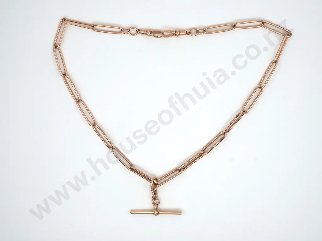Antique 9ct Rose Gold Paperclip Link Fob Chain Image 1++