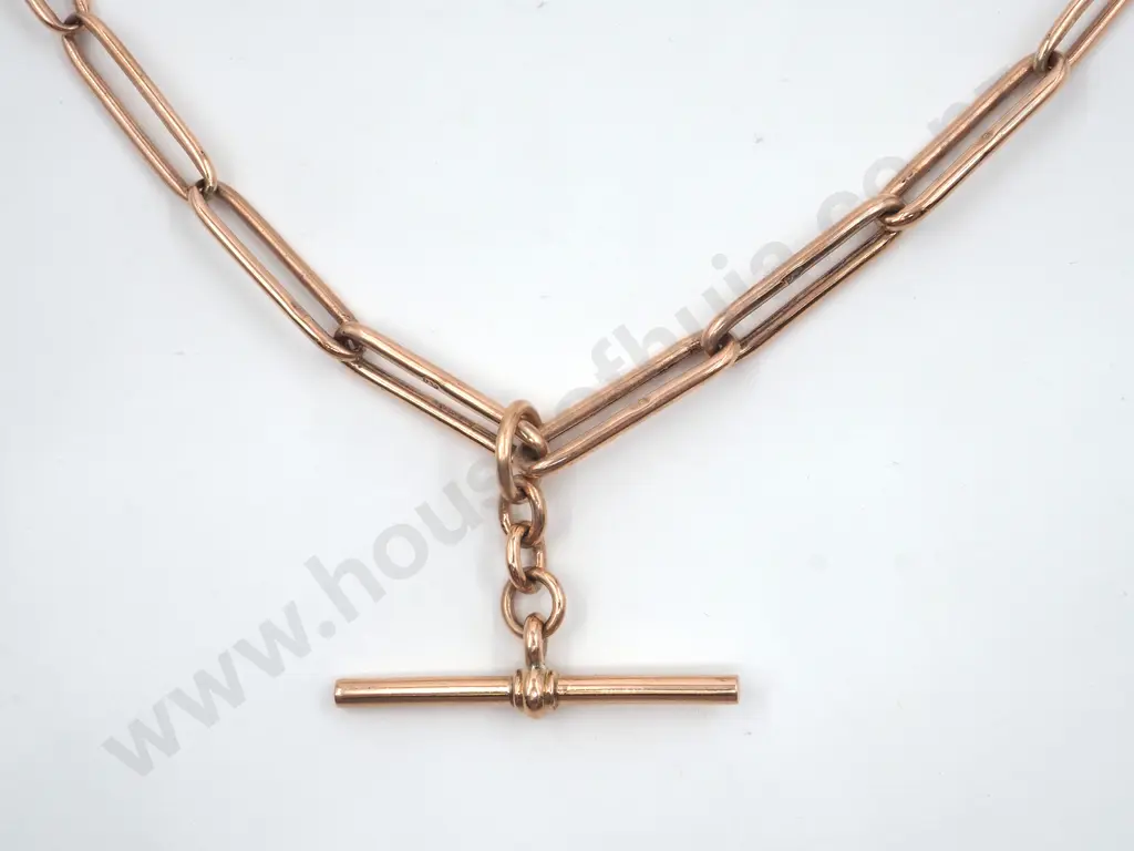 Antique 9ct Rose Gold Paperclip Link Fob Chain Image 1++