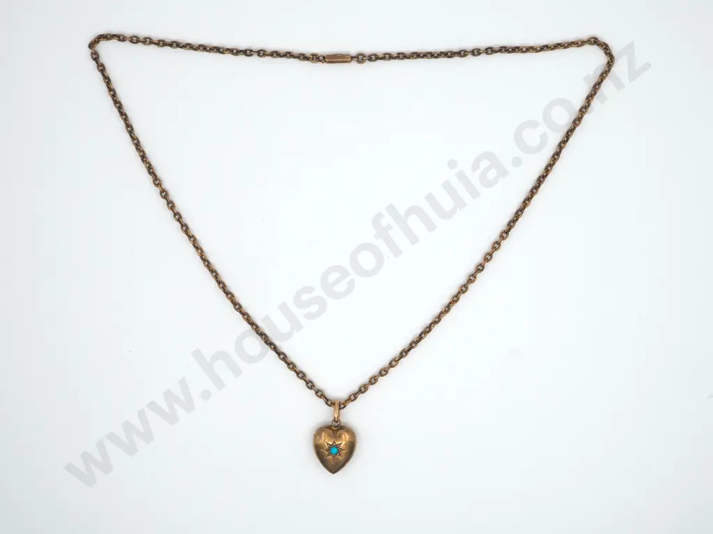 15ct Gold Pendant w Turquoise on Chain  Image 1++