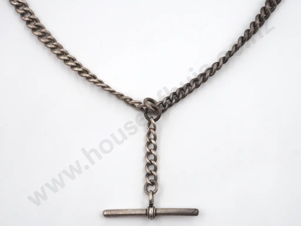 Heavy Sterling Silver Watch Chain with T Bar Image 1++